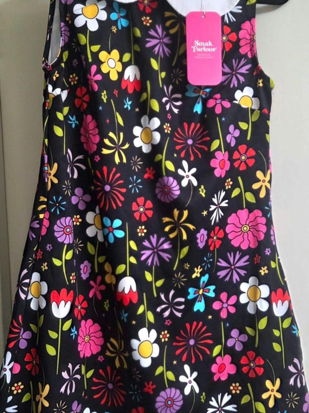 Smak Parlour Unique Vintage Black Floral Peter Pan Collar Dress Size S NWT